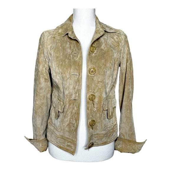 Cherokee Jackets & Blazers - Vintage CHEROKEE Suede Jacket Women’s Beige Leather Button Up Lined Pockets